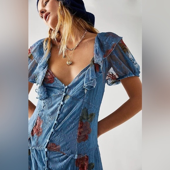 Free People Hollis Maxi Dress in Blue Floral - Picture 3 of 7